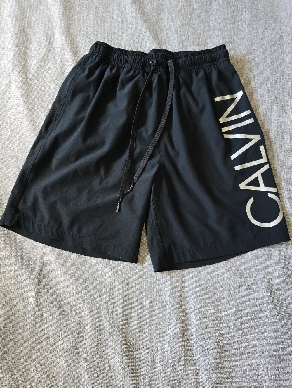 Calvin Klein Black Swim Trunks with White Side Logo Size Small